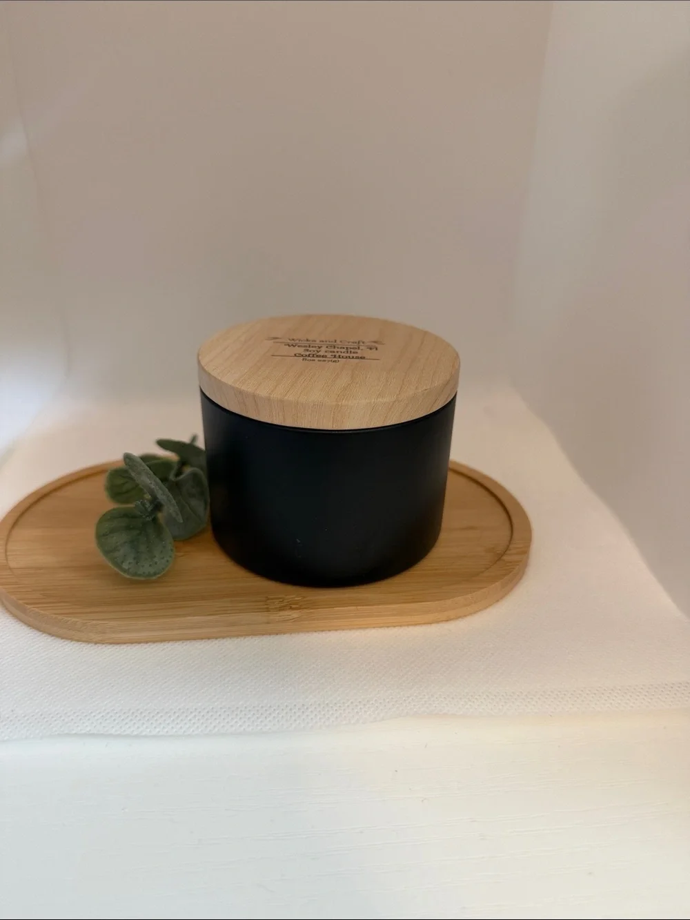 Wicks and Craft Soy Candle - Black Jar with Natural Wood Lid